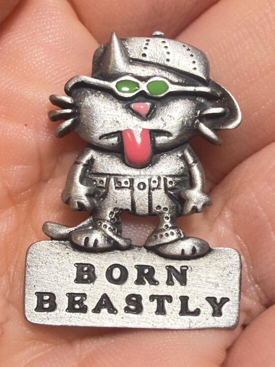J Benton Jewelry - Beastly Cat Pin Vintage J Benton Born Funny Tack Pin